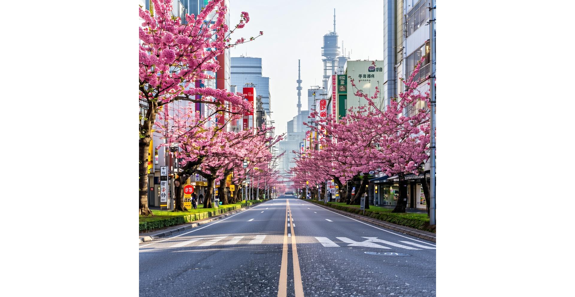 東京の都市景観と桜並木